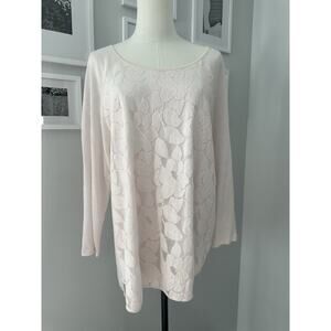 Peck & Peck Women’s Pink Floral Lace sweater 3/4 Sleeve  Sz XL  68 % Linen